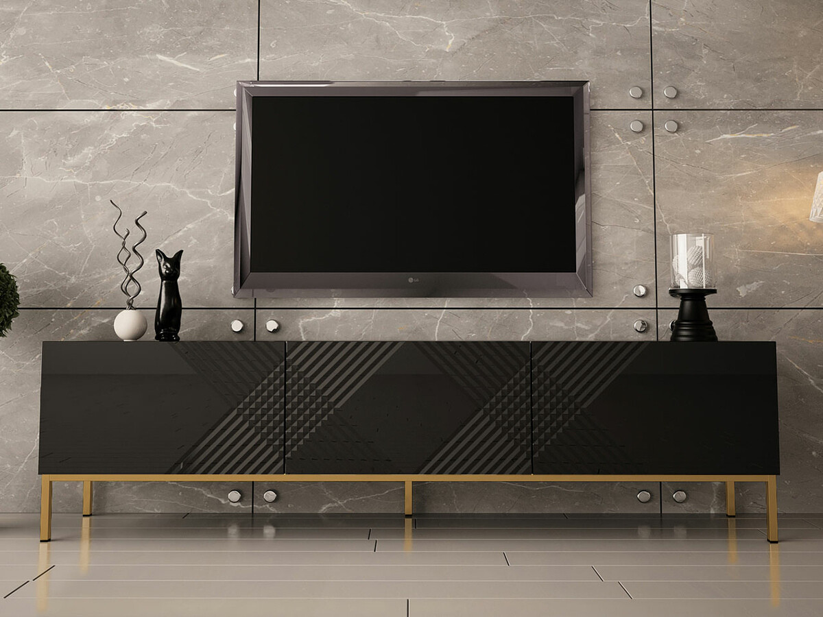 Meuble TV Levelbu 103 (Noir + Noir brillant)