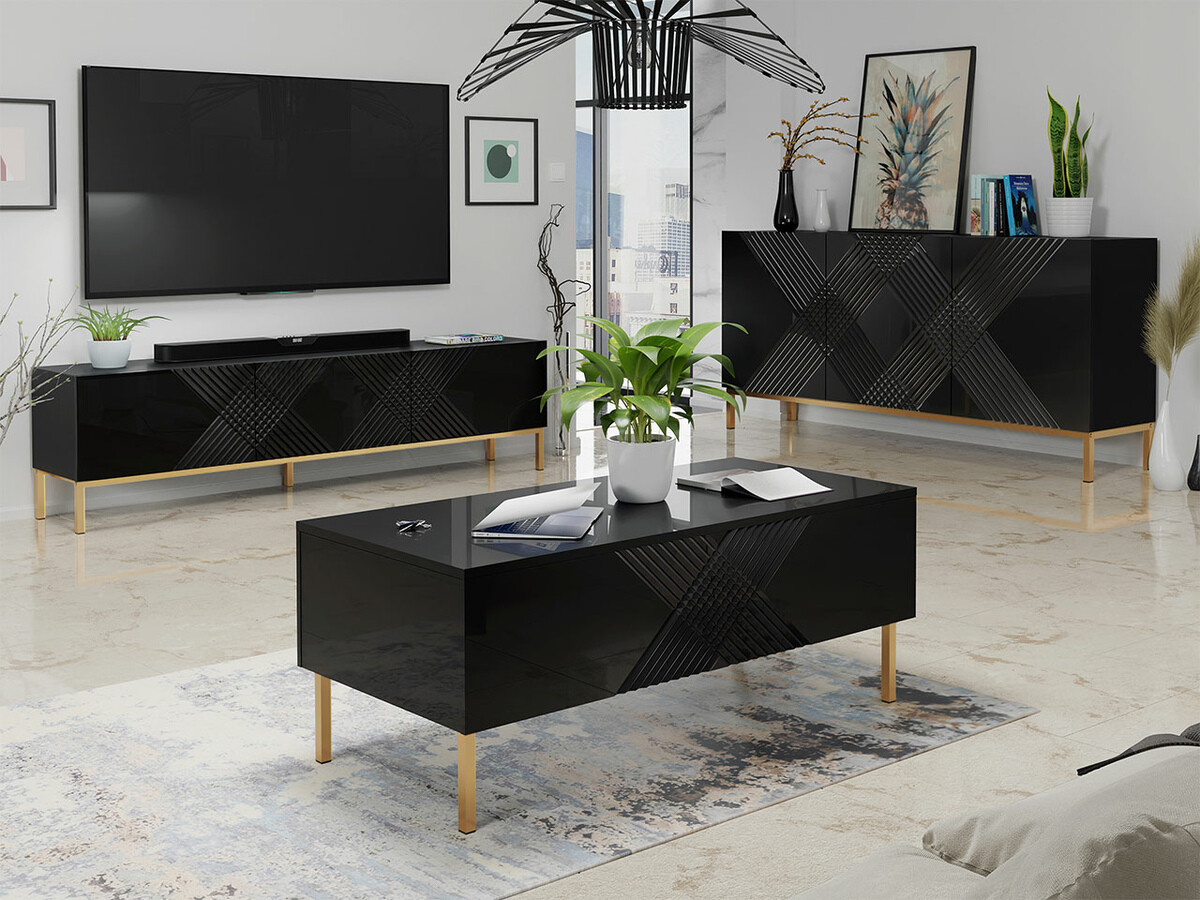 Meuble TV Levelbu 103 (Noir + Noir brillant)