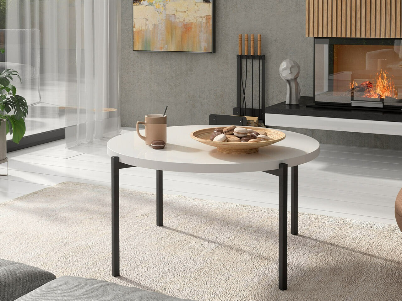Table basse Providence 176 (Blanc brillant + Noir)
