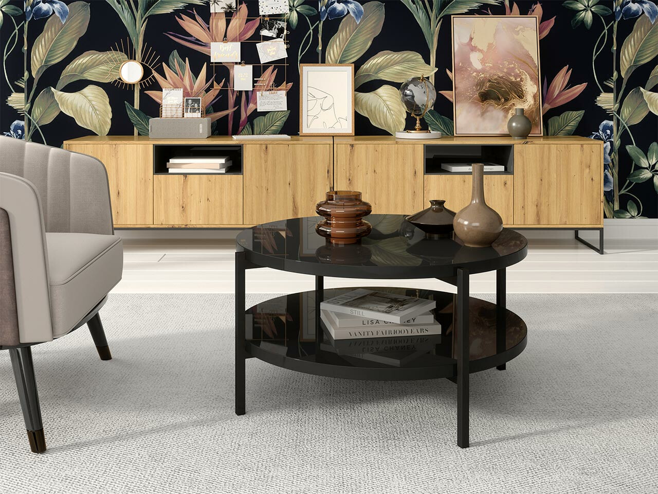 Table basse Providence 177 (Noir brillant + Noir)
