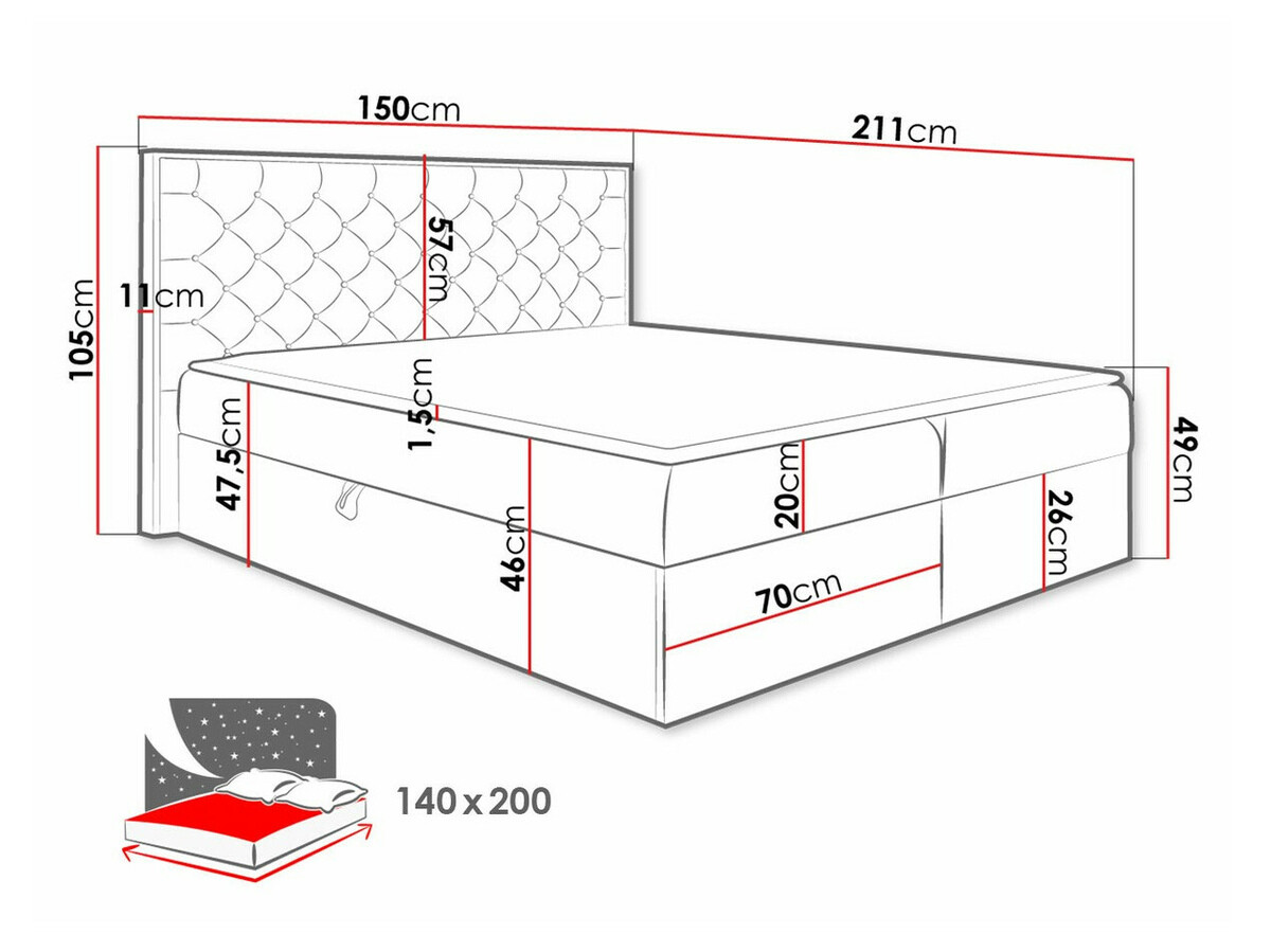 Lit continental Baltimore 182 (Chêne wotan + Faro 20)