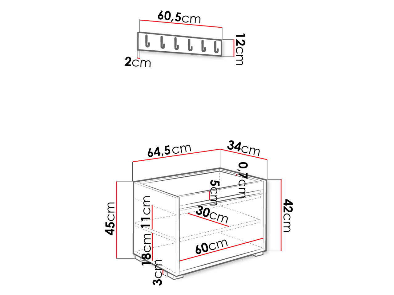 Meuble d'entrée Comfivo Pinus VI (Blanc + Manila 32)