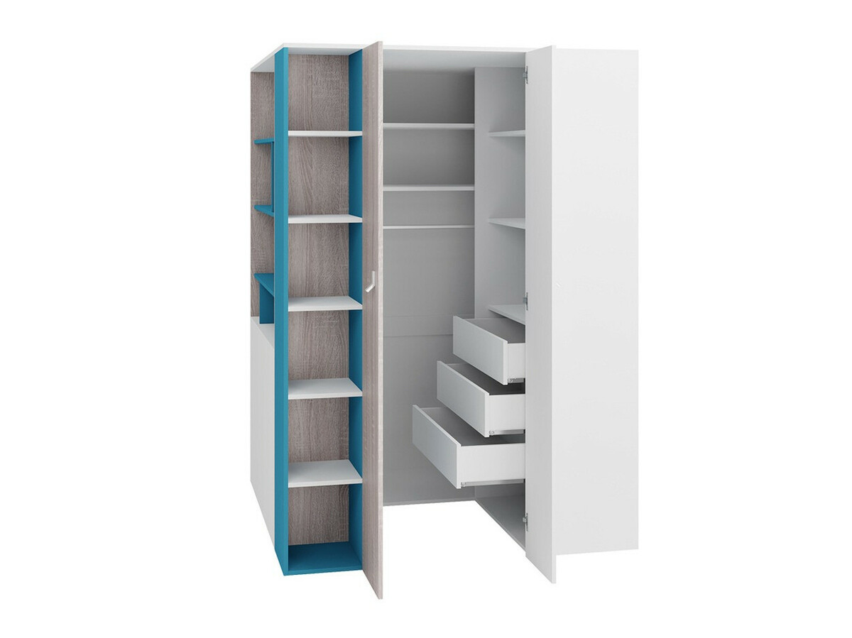 Chambre enfant complète Camteso 115 (Blanc + Chêne + Turquoise)