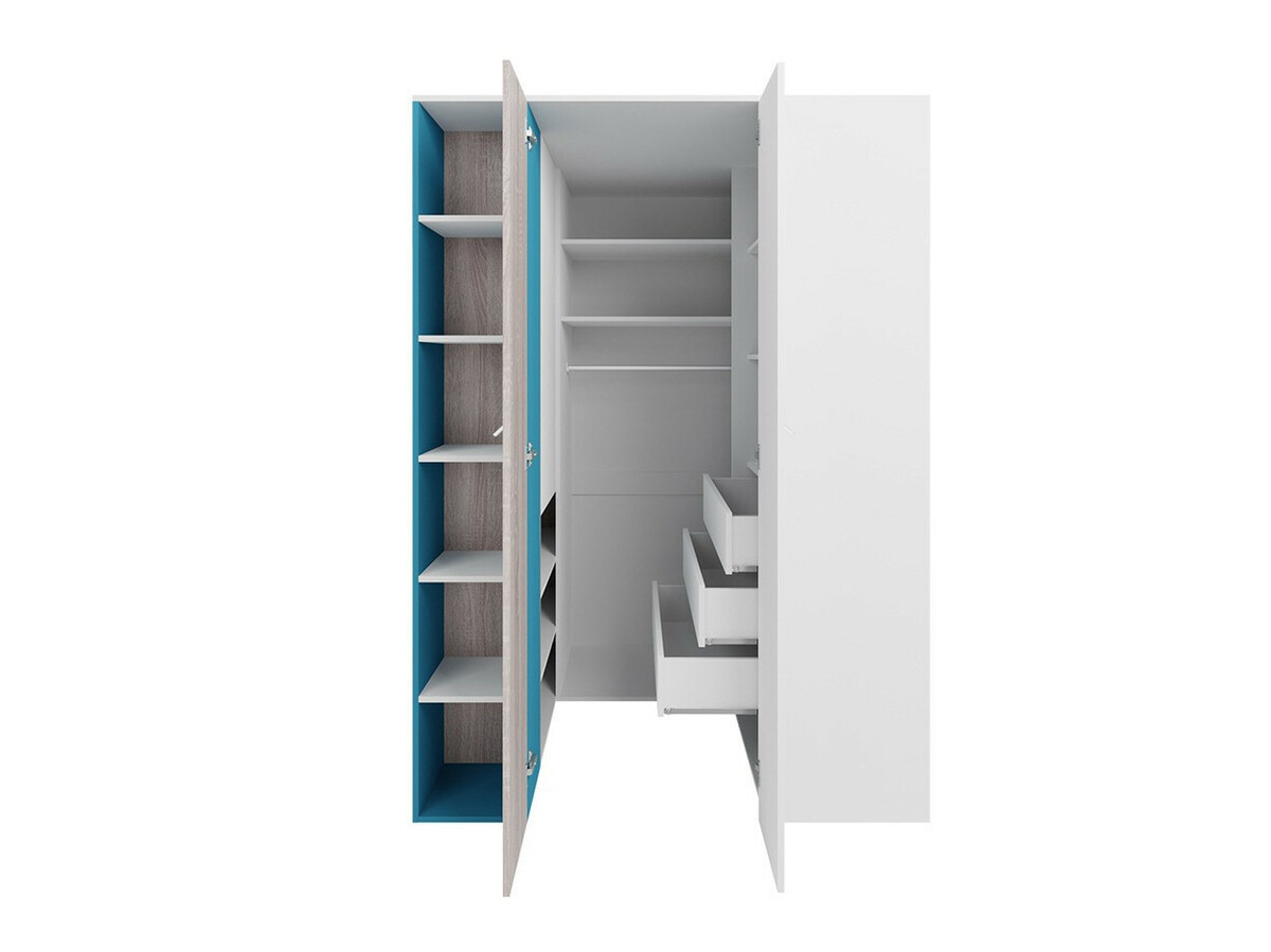 Chambre enfant complète Camteso 115 (Blanc + Chêne + Turquoise)