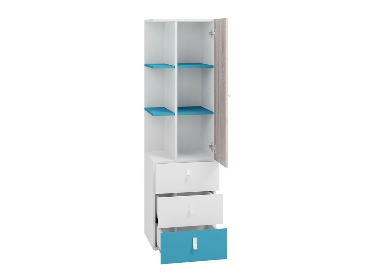 Chambre enfant complète Camteso 115 (Blanc + Chêne + Turquoise)