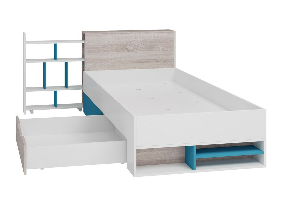 Chambre enfant complète Camteso 115 (Blanc + Chêne + Turquoise)