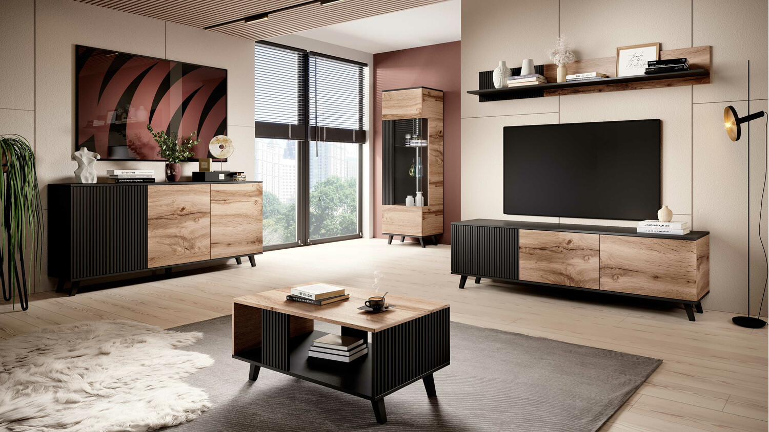 Table basse Luelia 118 (Noir + Chêne wotan)