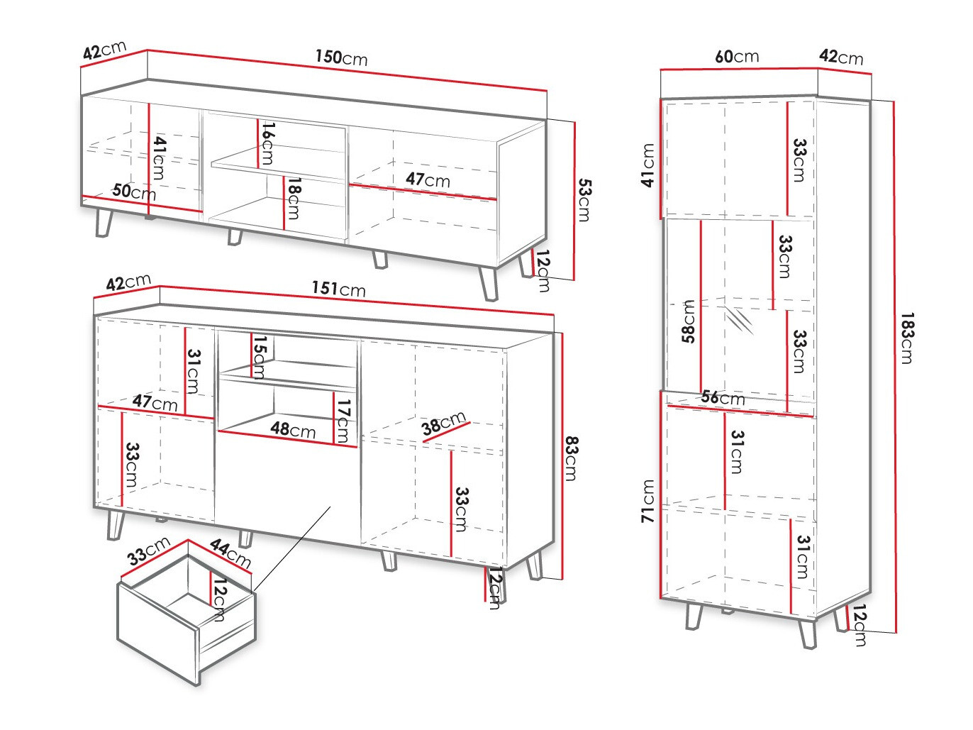 Ensemble de salon Comes I (Noir + Chêne wotan)