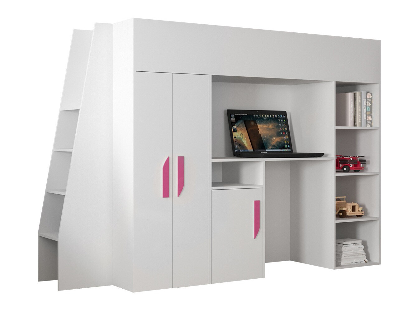 Lit mezzanine Hartford 355 (Blanc + Blanc brillant + Rose)