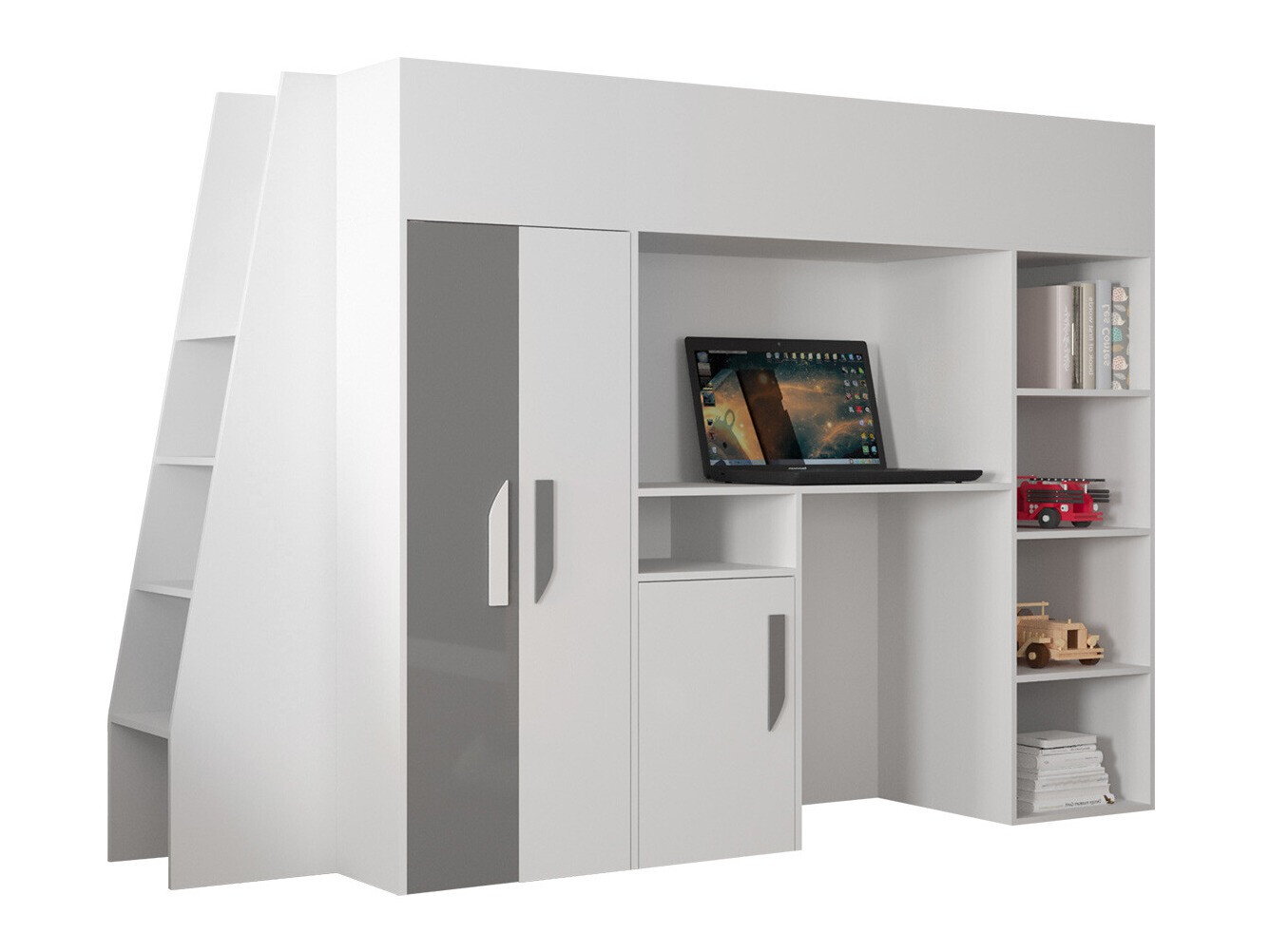 Lit mezzanine Hartford 355 (Blanc + Gris brillant + Blanc brillant)