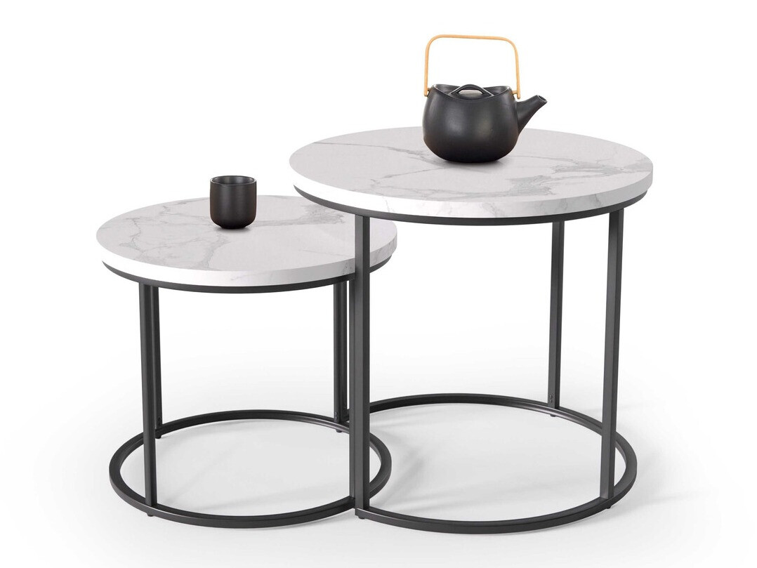 Ensemble tables basses Houston 951 (Marbre blanc + Noir)