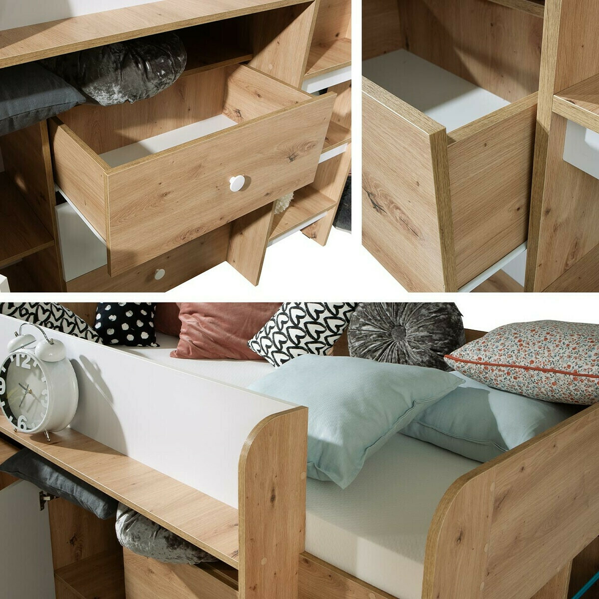 Lit mezzanine Hartford 359 (Chêne Artisan + Blanc)