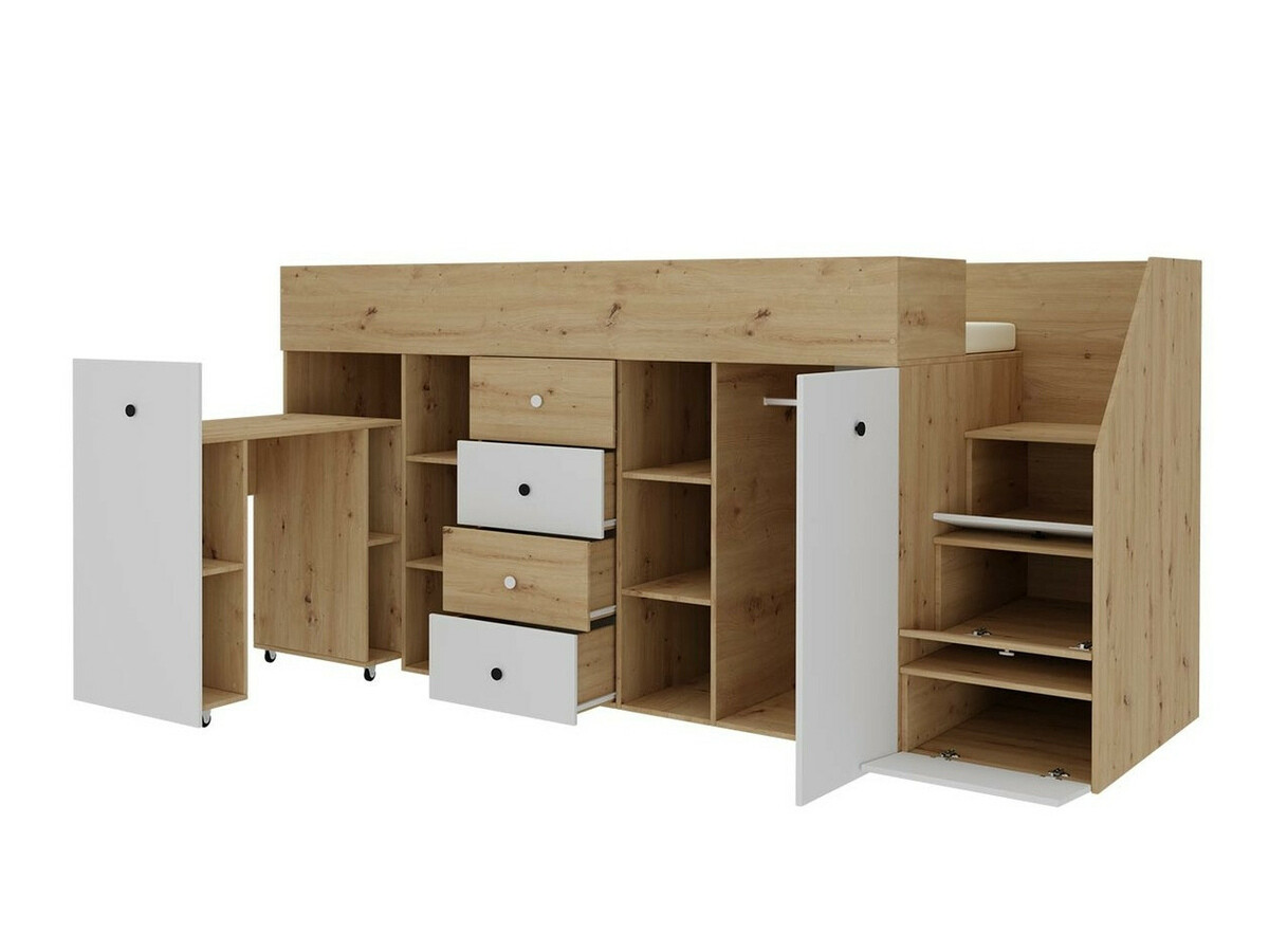 Lit mezzanine Hartford 361 (Chêne Artisan + Blanc)