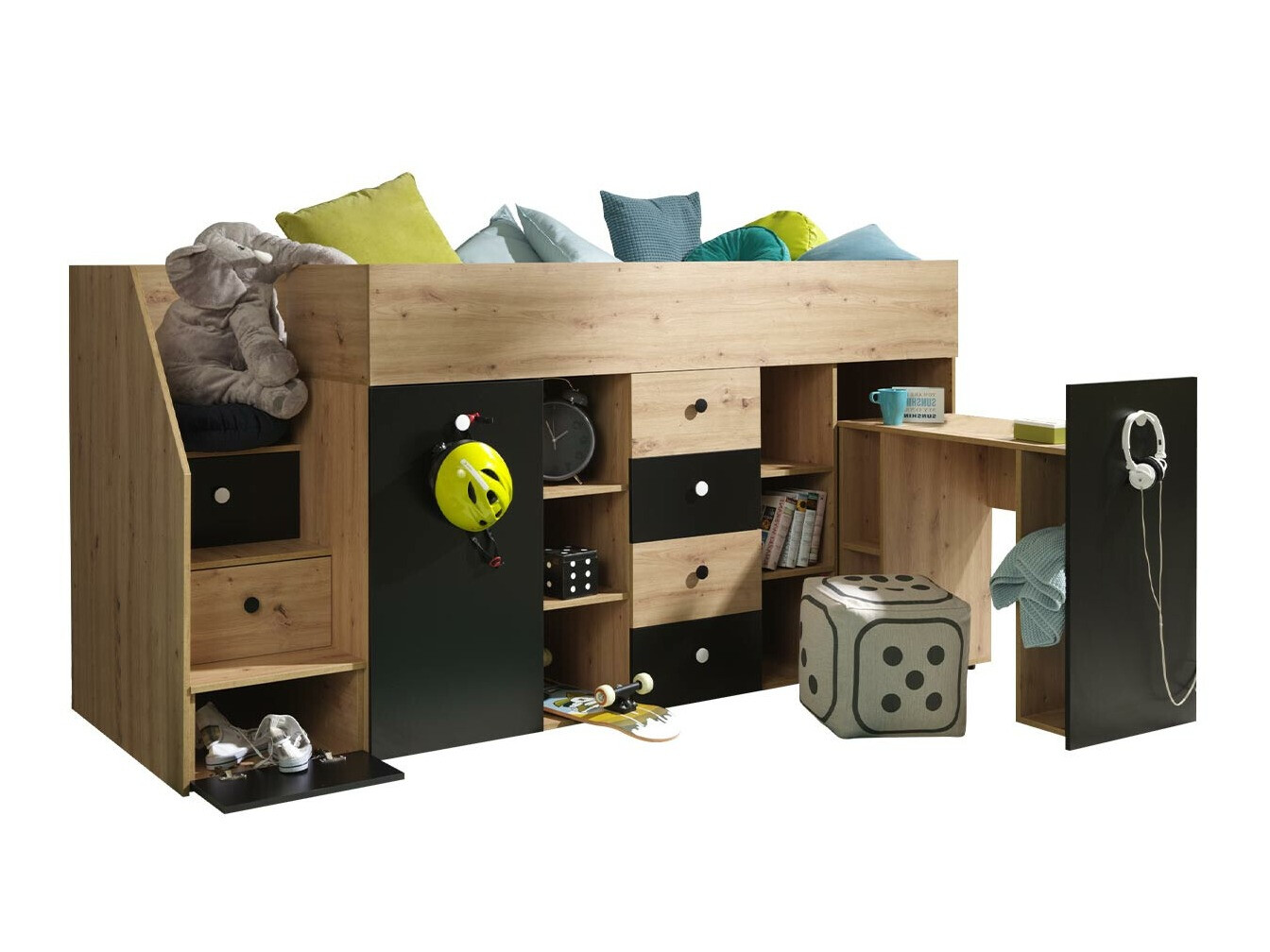 Lit mezzanine Hartford 361 (Chêne Artisan + Noir)