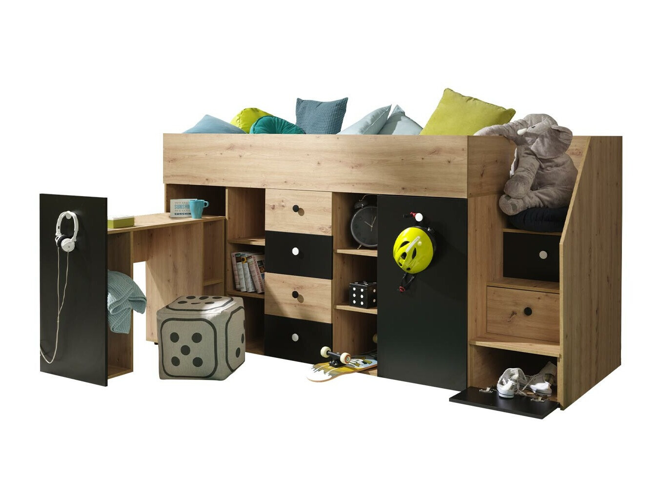 Lit mezzanine Hartford 361 (Chêne Artisan + Noir)