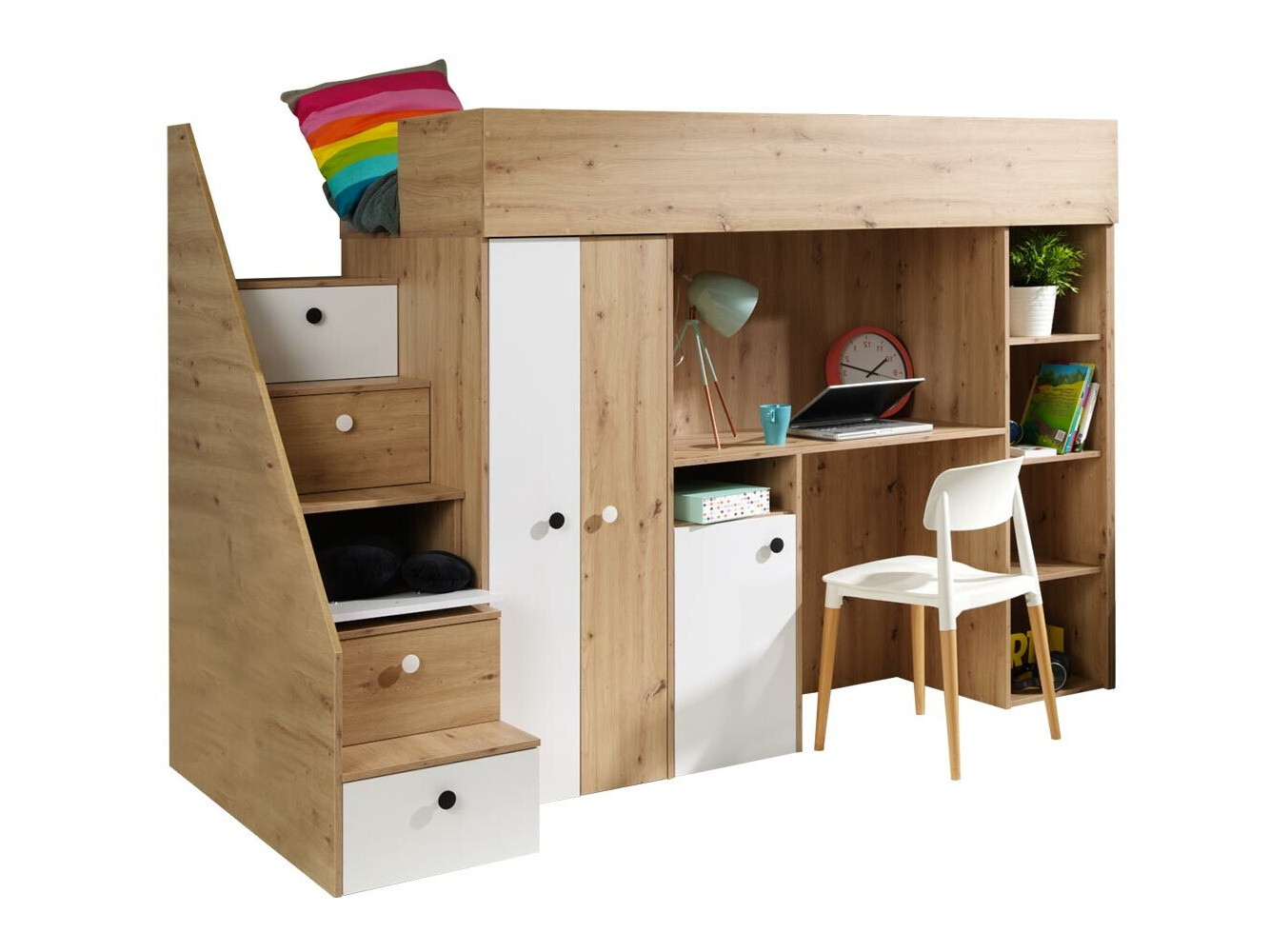 Lit mezzanine Hartford 362 (Chêne Artisan + Blanc)