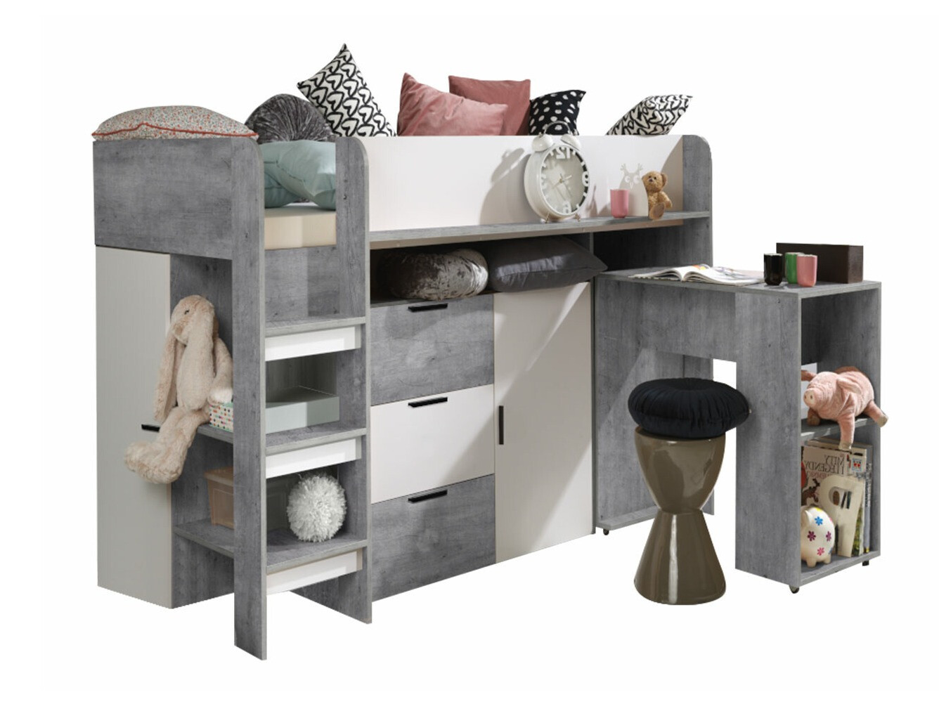 Lit mezzanine Hartford 363 (Béton + Blanc)