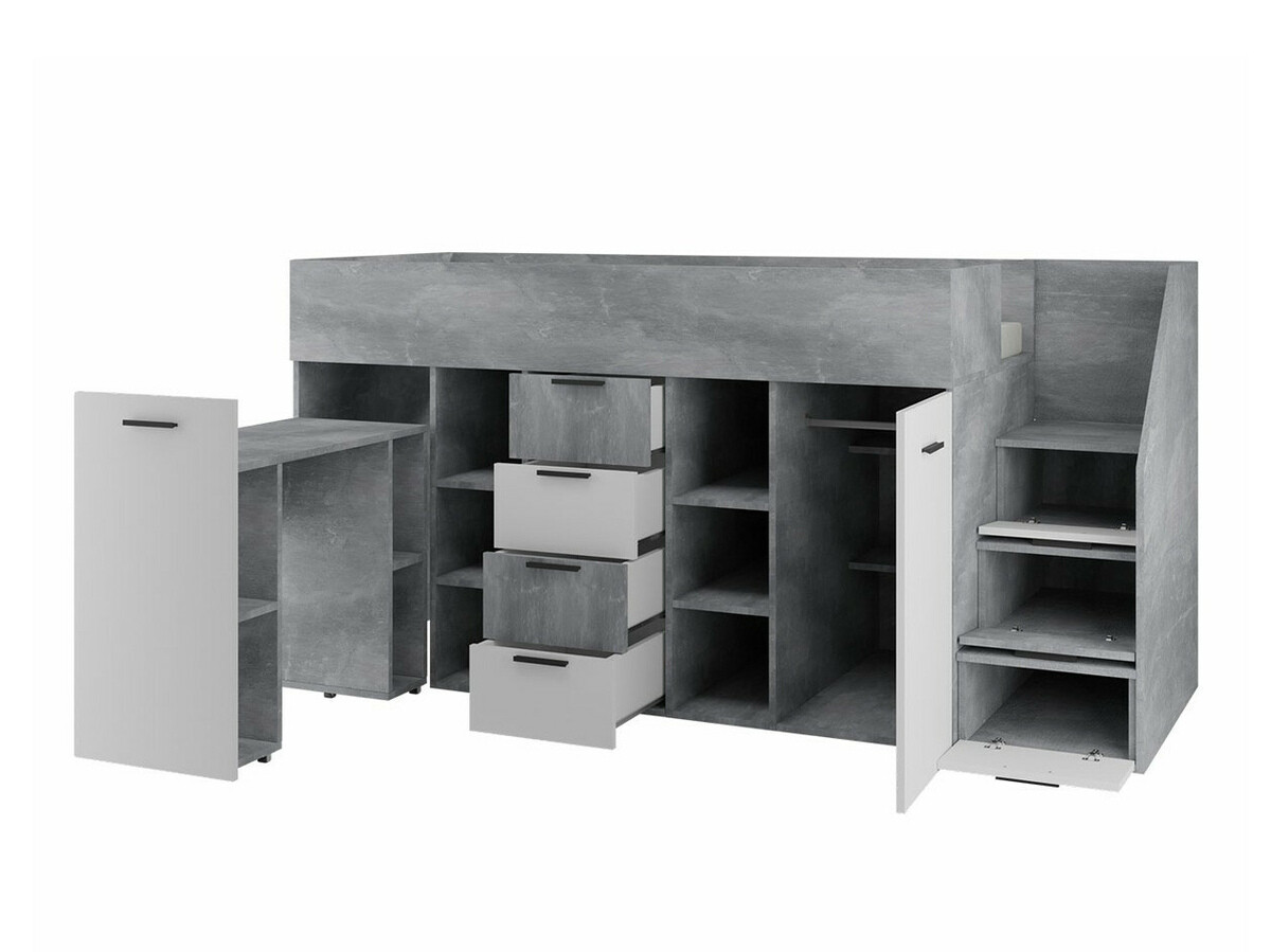 Lit mezzanine Hartford 364 (Béton + Chêne wotan)