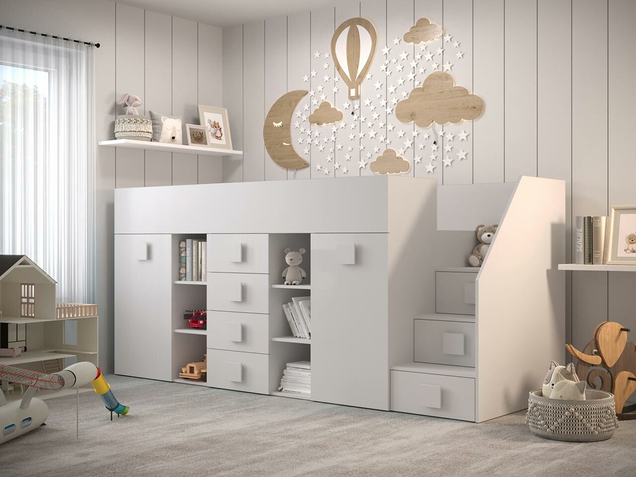 Lit mezzanine Hartford 366 (Blanc + Blanc brillant)