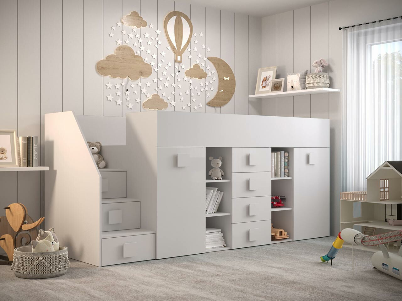 Lit mezzanine Hartford 366 (Blanc + Blanc brillant)