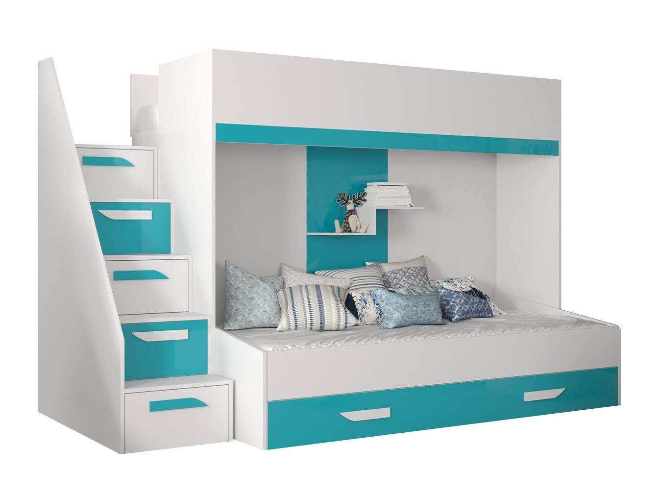 Lit superposé Hartford 356 (Blanc + Brillant Turquoise + Blanc brillant)