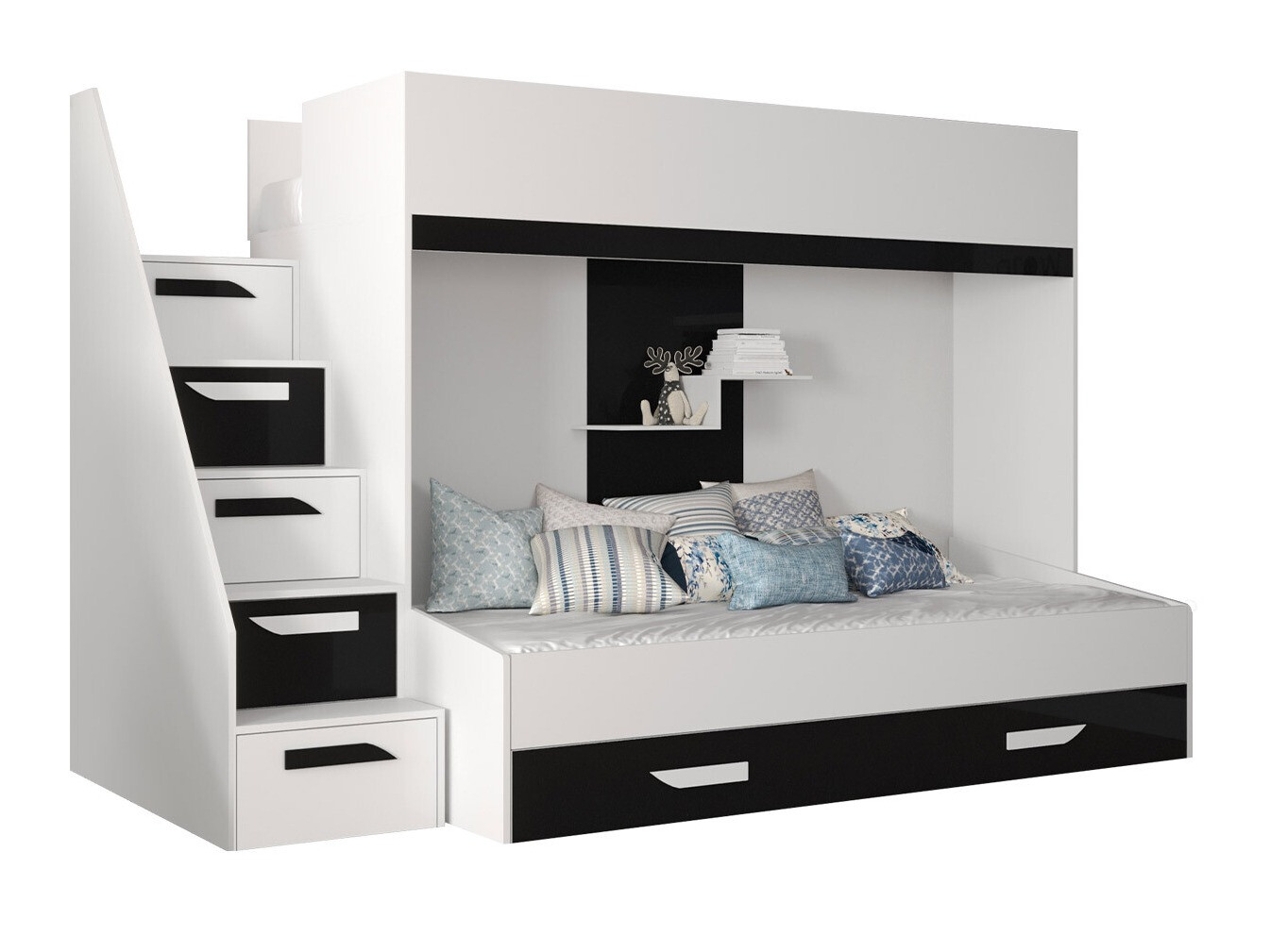 Lit superposé Hartford 356 (Blanc + Noir brillant + Blanc brillant)