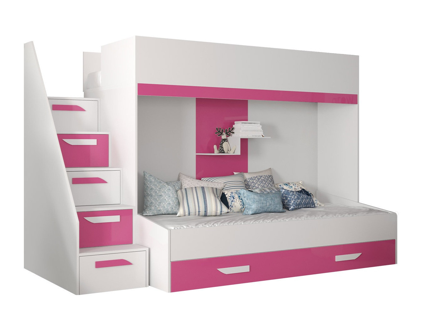 Lit superposé Hartford 356 (Blanc + Rose brillant + Blanc brillant)