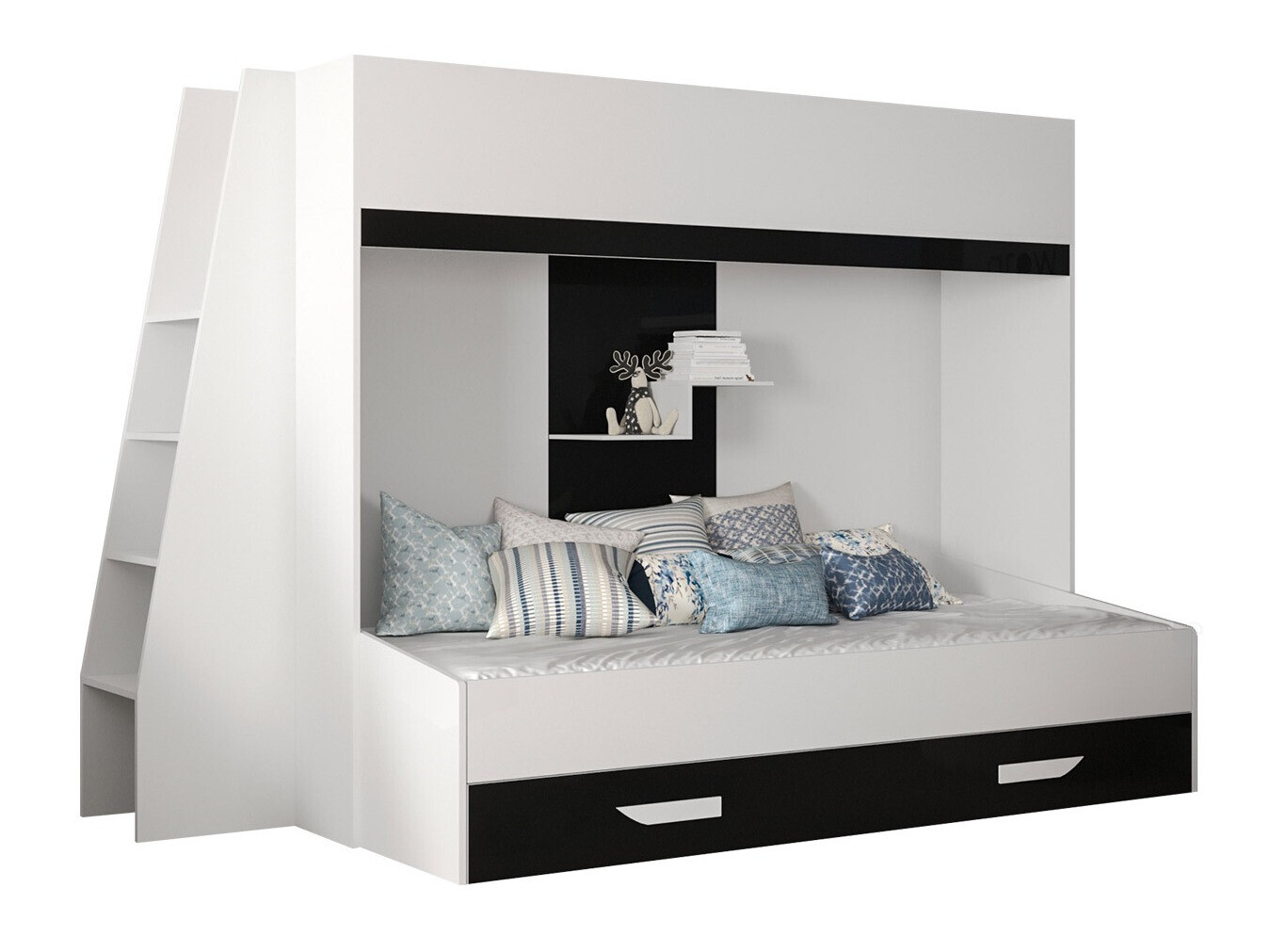 Lit superposé Hartford 357 (Blanc + Noir brillant + Blanc brillant)