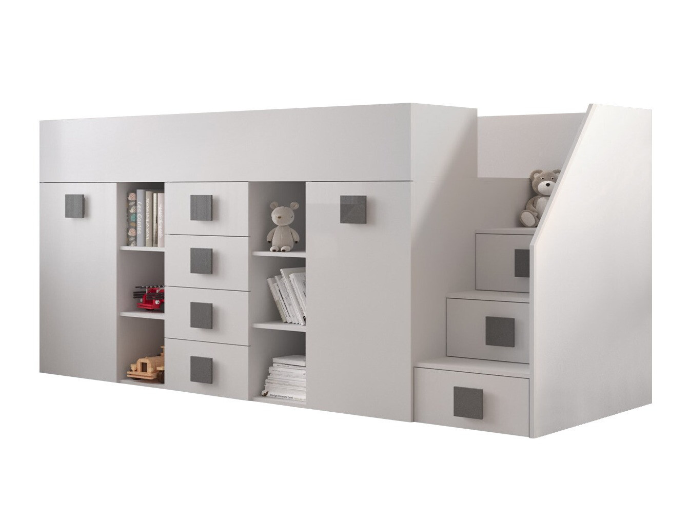 Lit mezzanine Hartford 366 (Blanc + Blanc brillant + Gris)