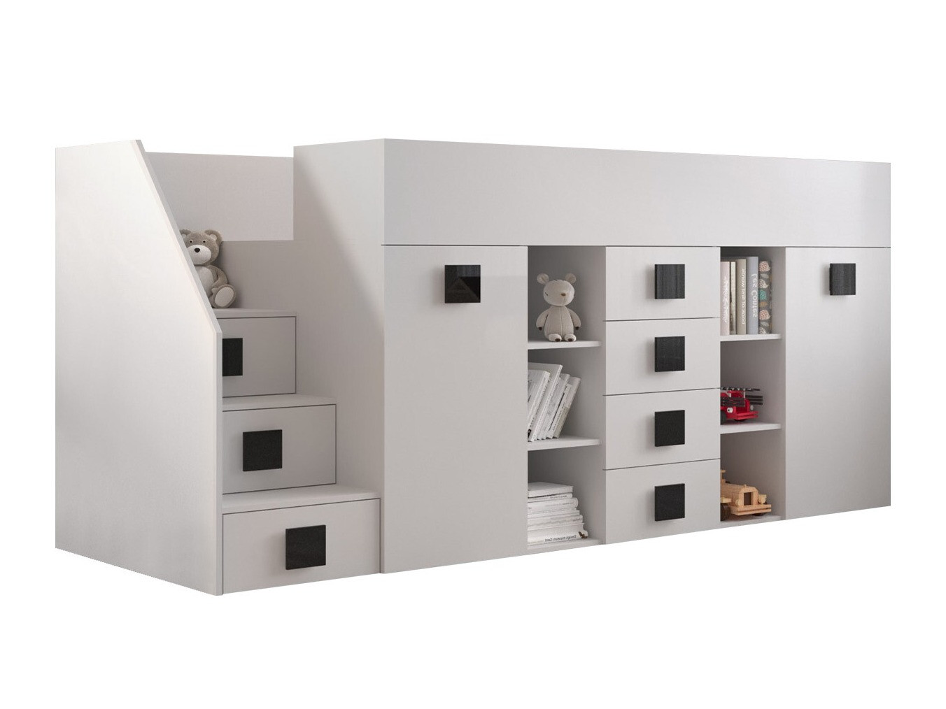 Lit mezzanine Hartford 366 (Blanc + Blanc brillant + Noir)