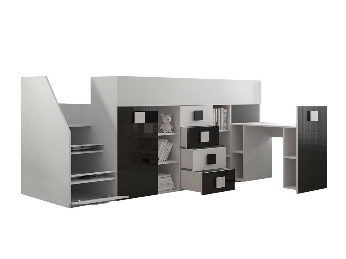 Lit mezzanine Hartford 366 (Blanc + Blanc brillant + Rose)