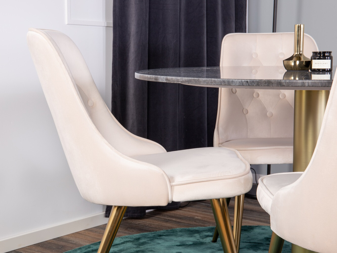 Salle à manger complète Dallas 370 (Beige + Laiton)