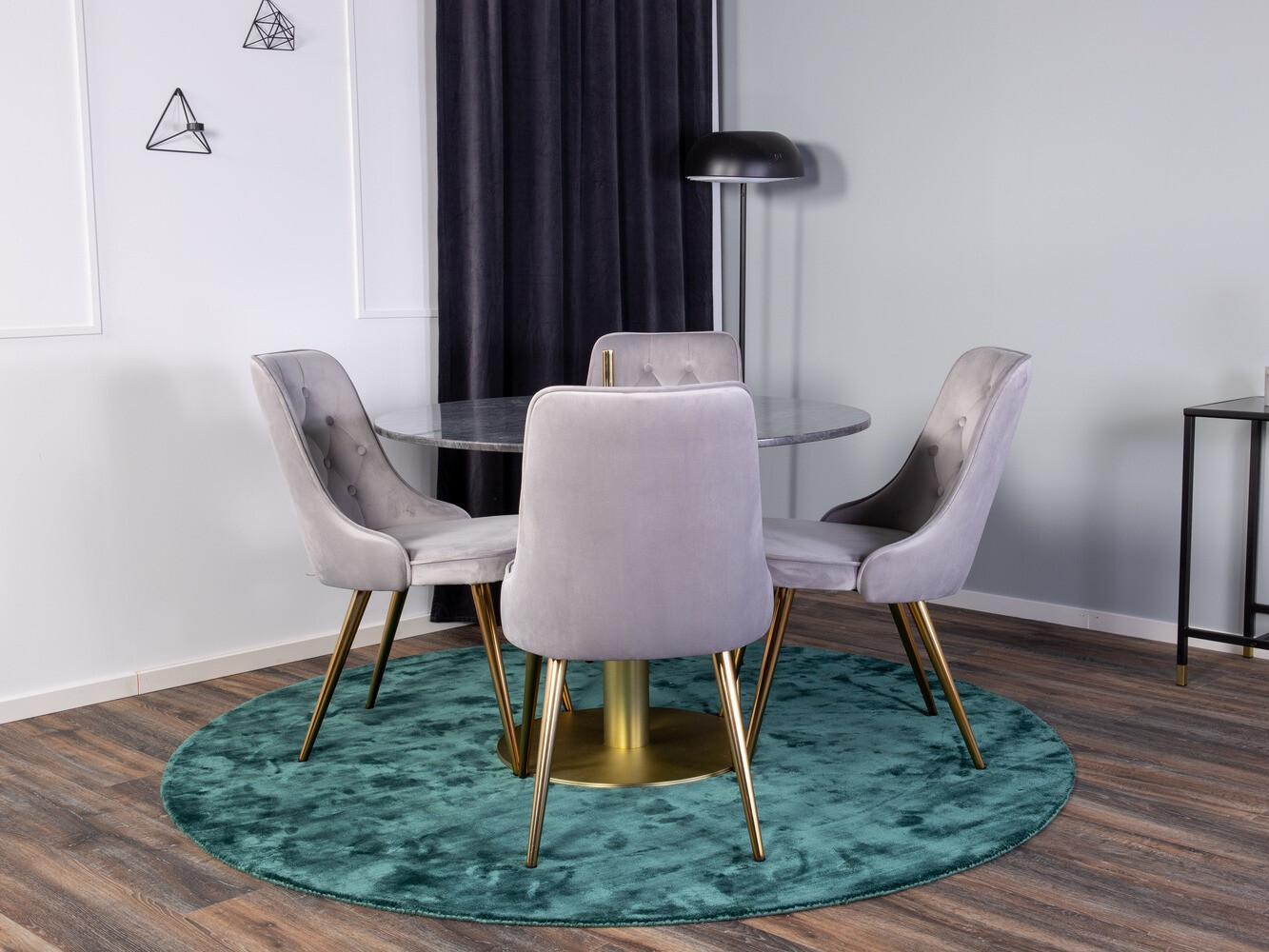 Salle à manger complète Dallas 370 (Gris + Laiton)