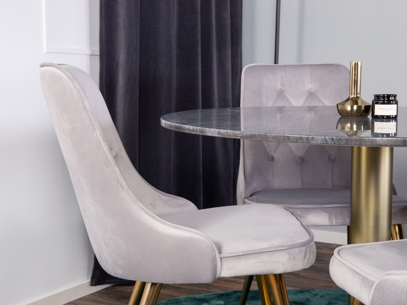 Salle à manger complète Dallas 370 (Gris + Laiton)