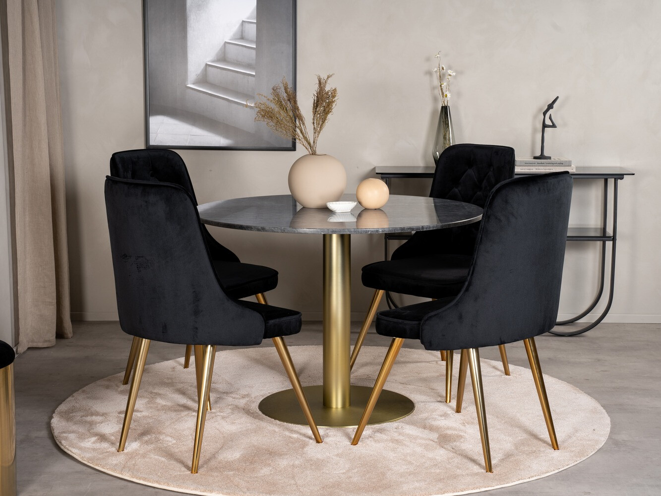 Salle à manger complète Dallas 370 (Noir + Doré)
