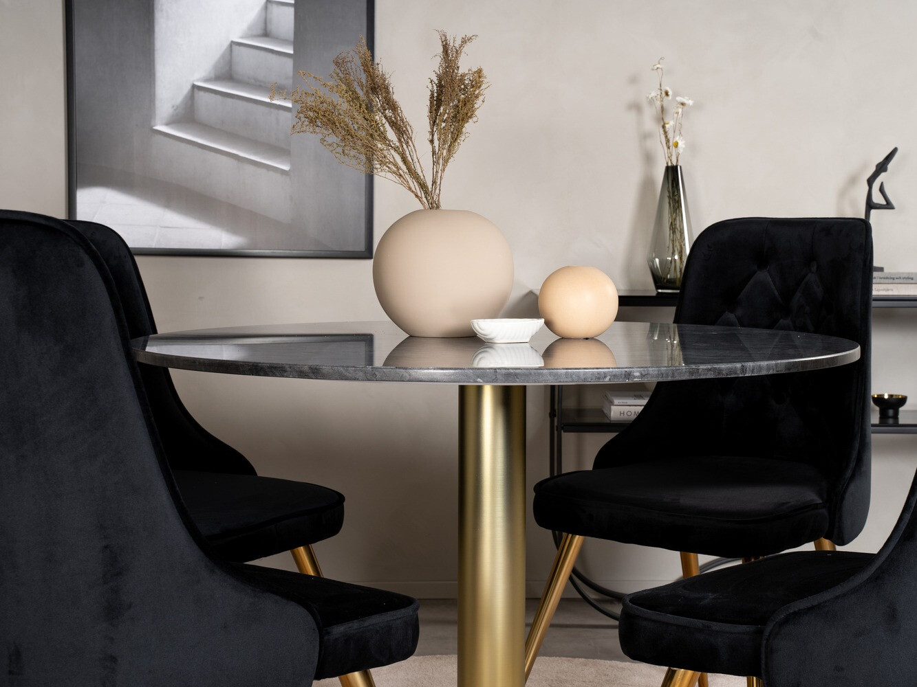 Salle à manger complète Dallas 370 (Noir + Doré)
