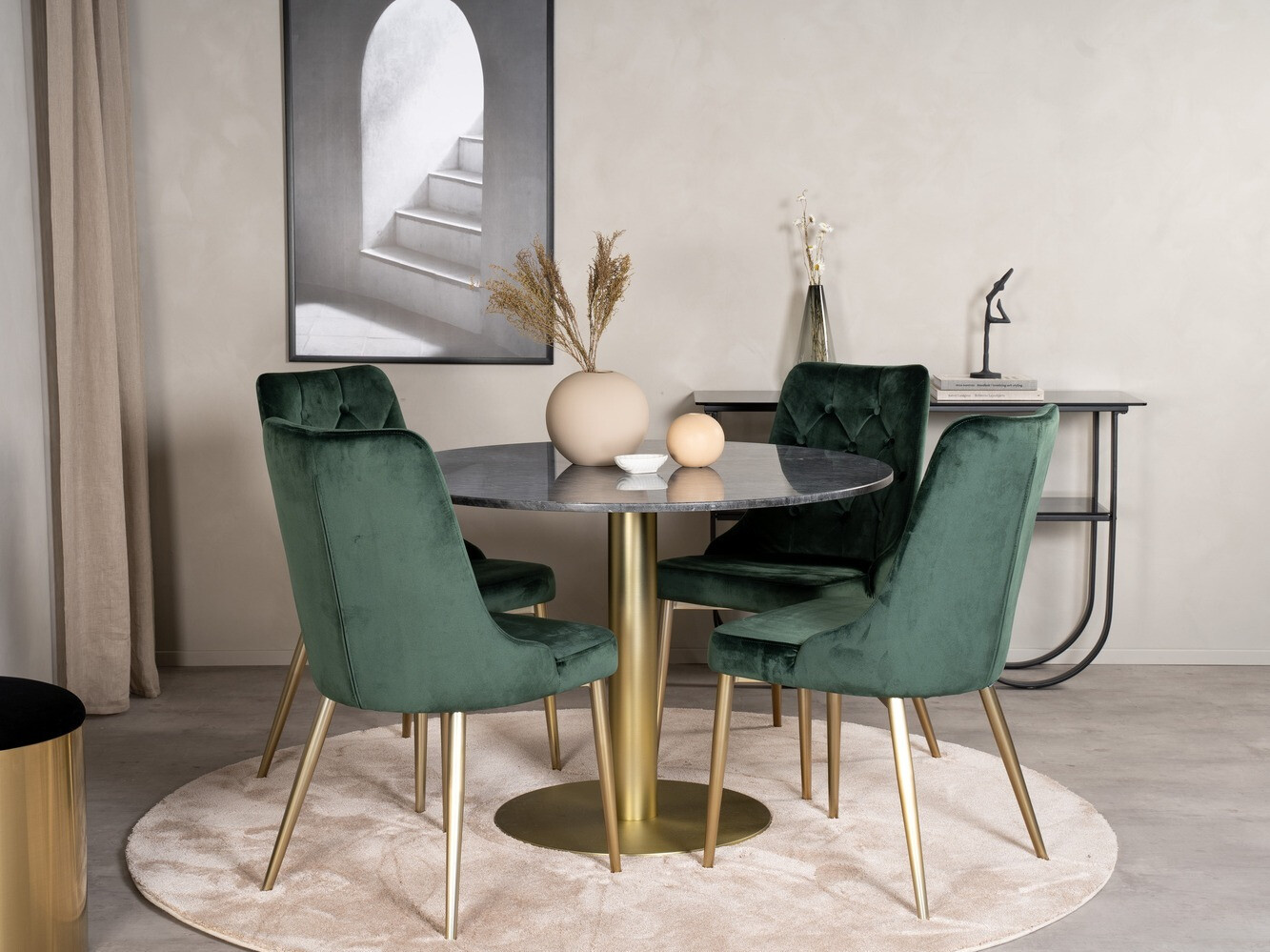 Salle à manger complète Dallas 370 (Vert + Doré)