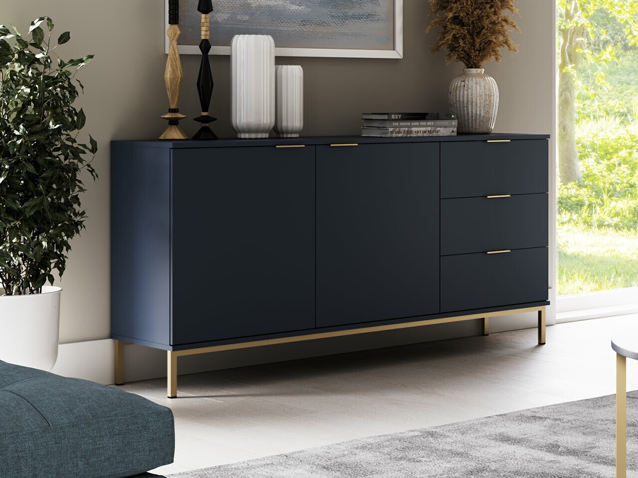 Commode Providence R100 (Bleu + Doré)