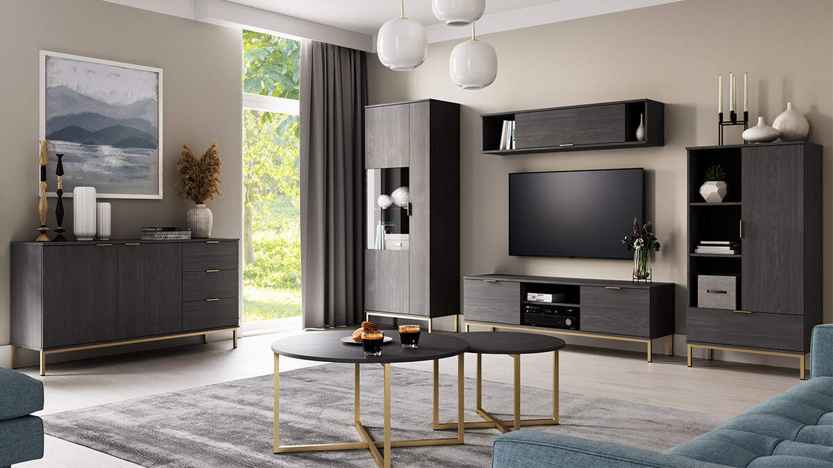 Ensemble de salon Providence R111 (Chêne noir + Doré)