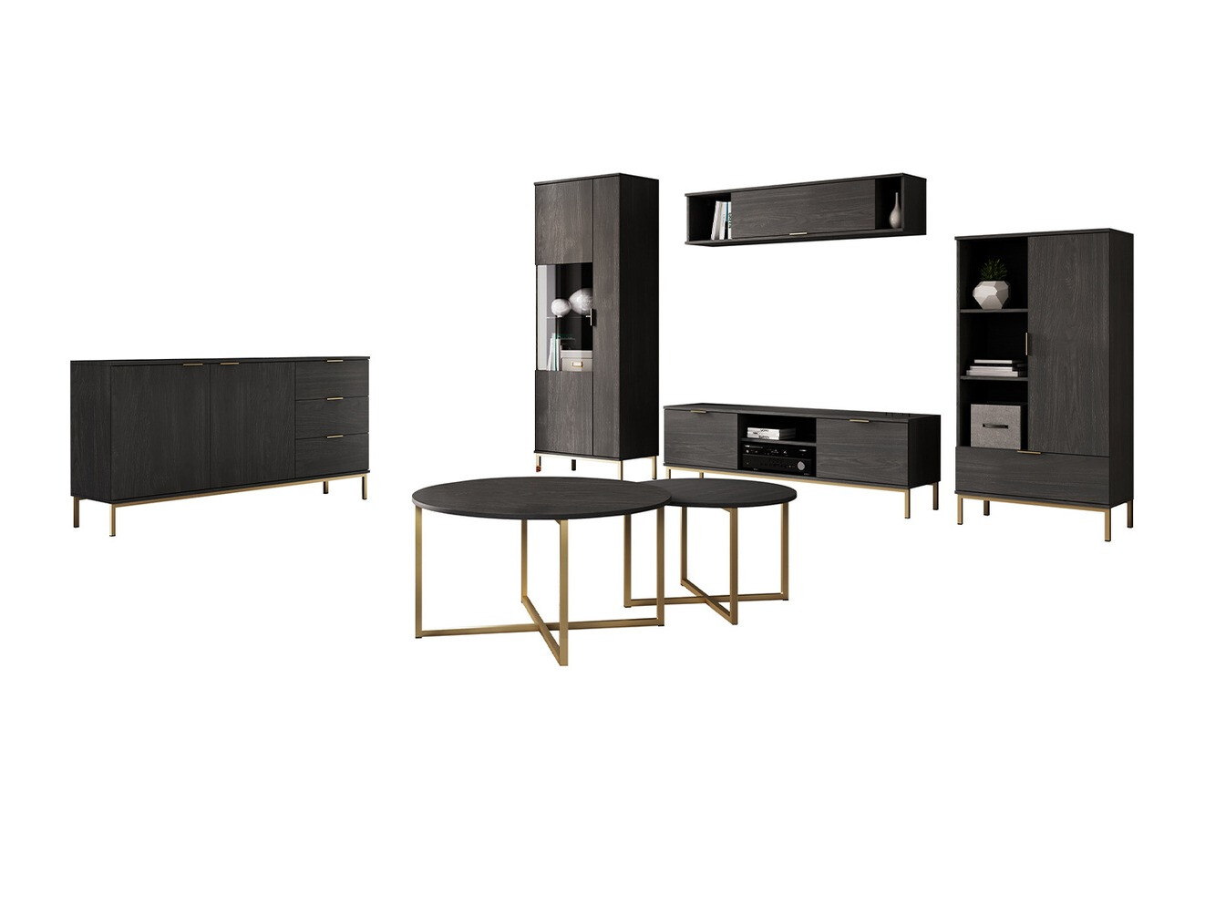 Ensemble de salon Providence R111 (Chêne noir + Doré)