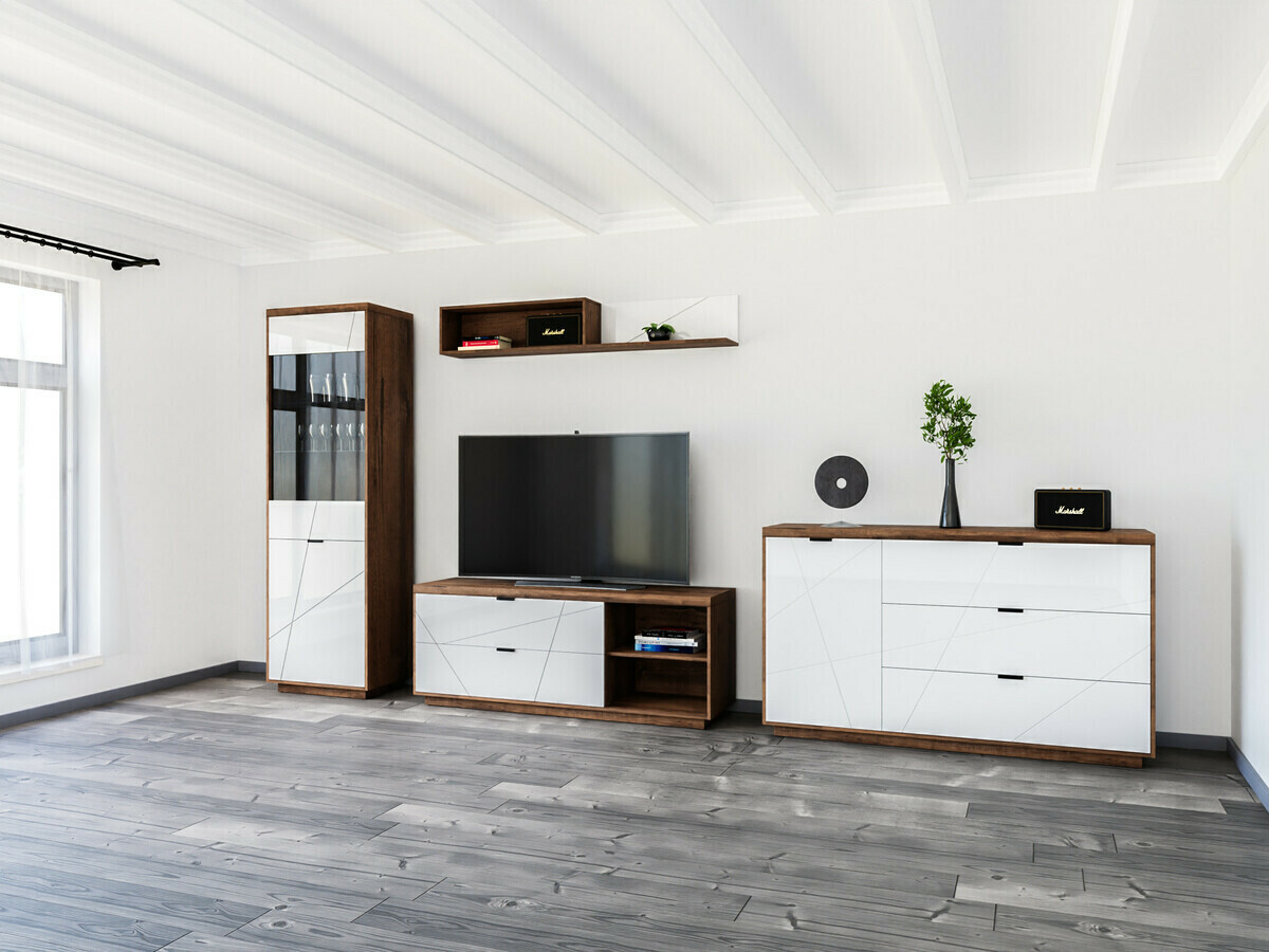 Commode Fivale 100 (Chêne delano foncé + Blanc brillant)