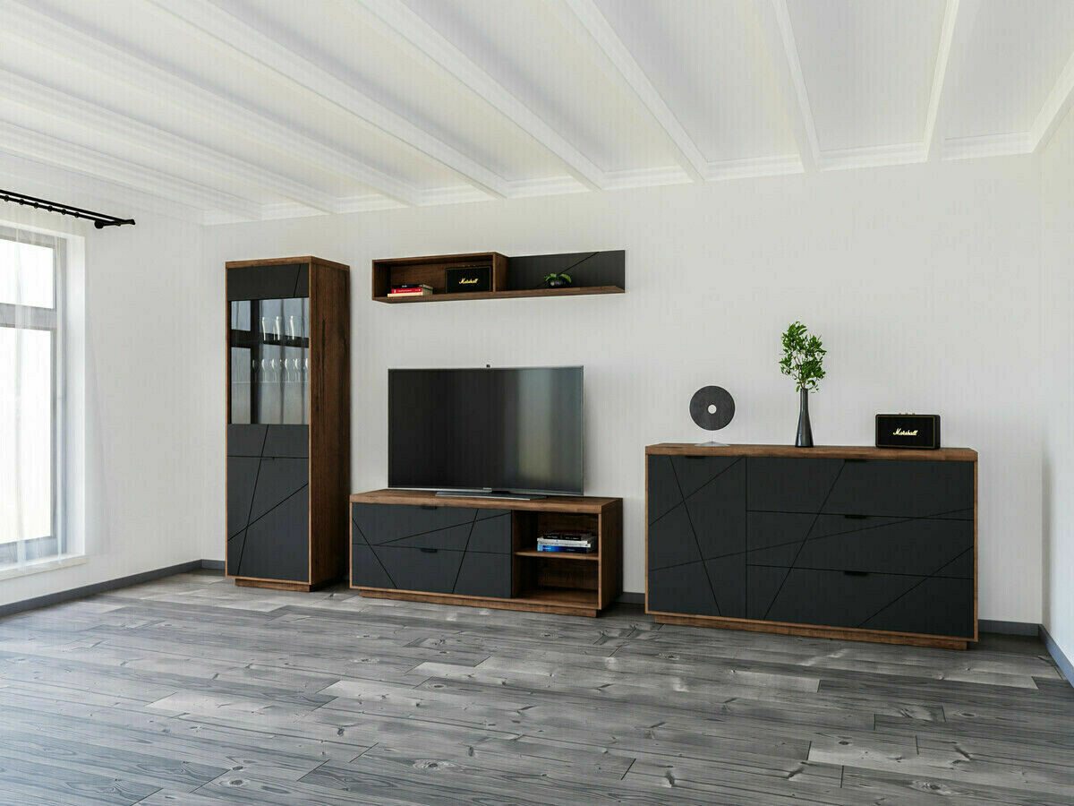 Commode Fivale 100 (Chêne delano foncé + Noir mat)