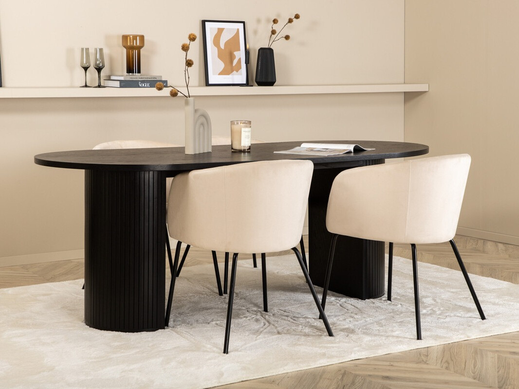 Salle à manger complète Dallas 3313 (Noir + Beige)