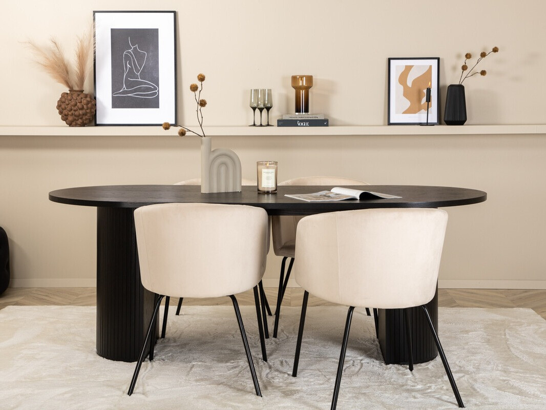 Salle à manger complète Dallas 3313 (Noir + Beige)
