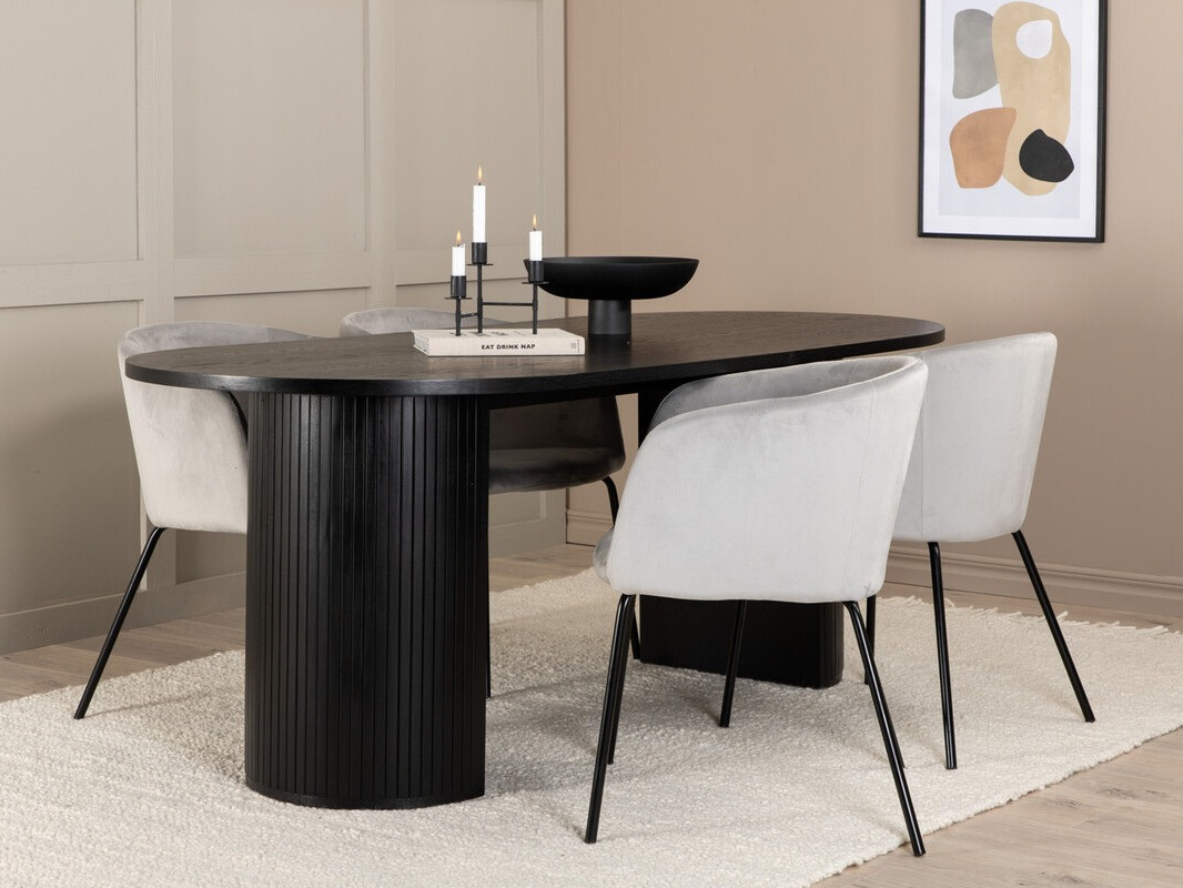 Salle à manger complète Dallas 3313 (Noir + Gris clair)