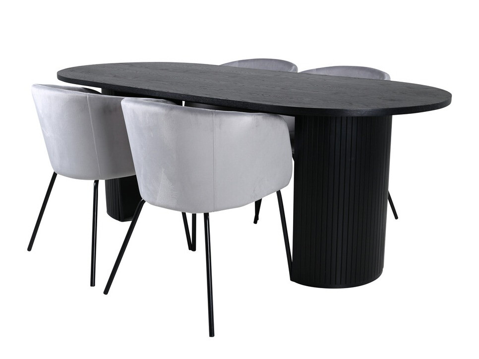 Salle à manger complète Dallas 3313 (Noir + Gris clair)