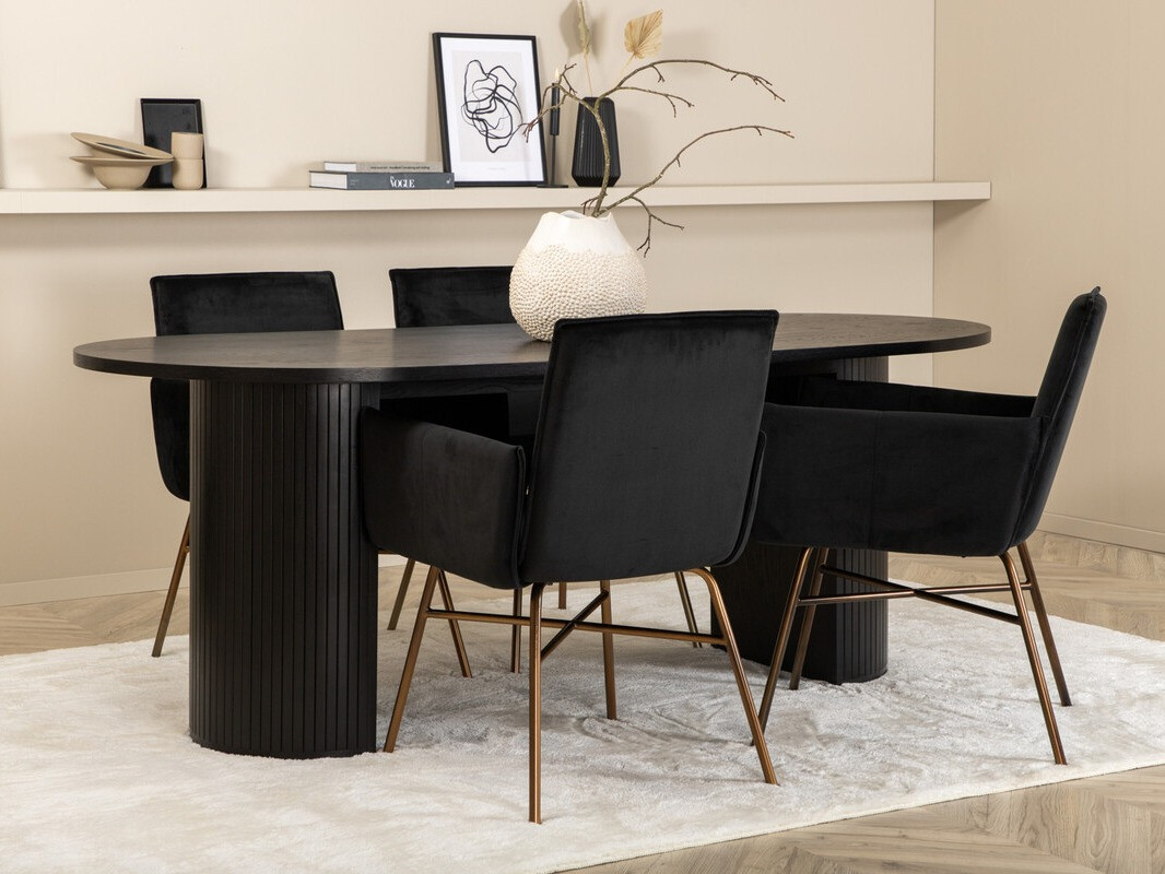 Salle à manger complète Dallas 3315 (Noir + Cuivre)