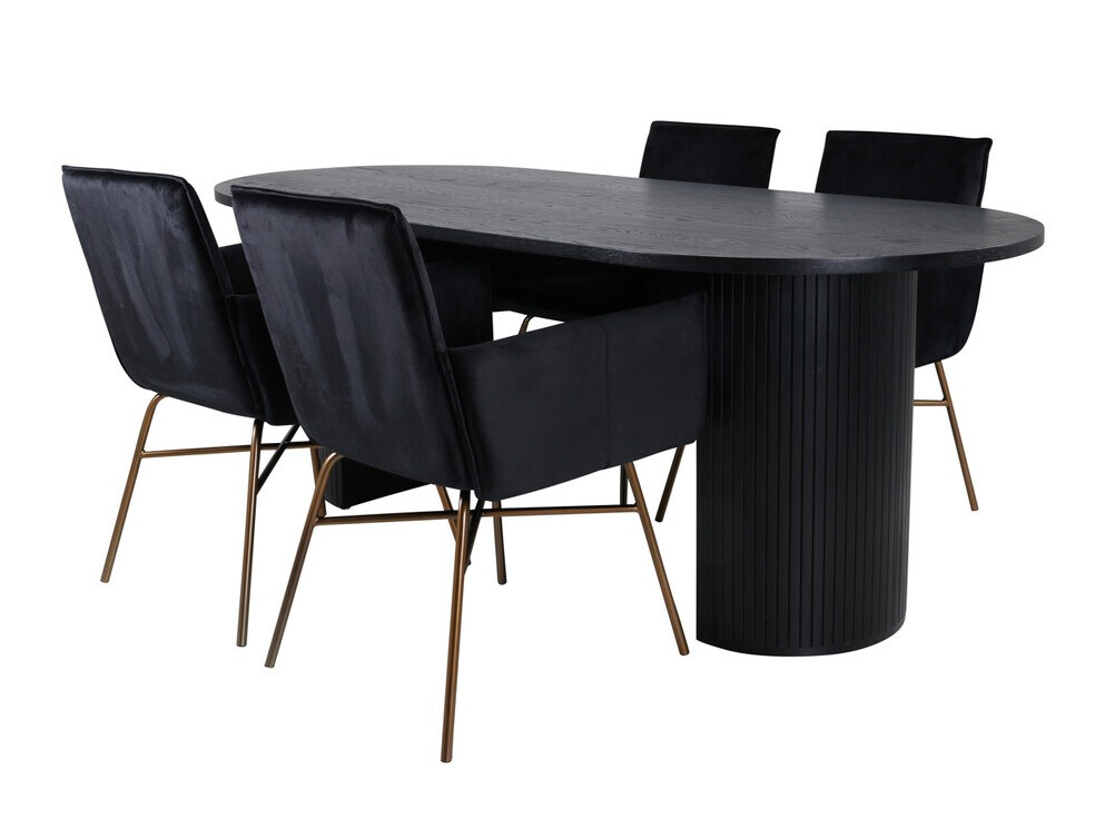 Salle à manger complète Dallas 3315 (Noir + Cuivre)