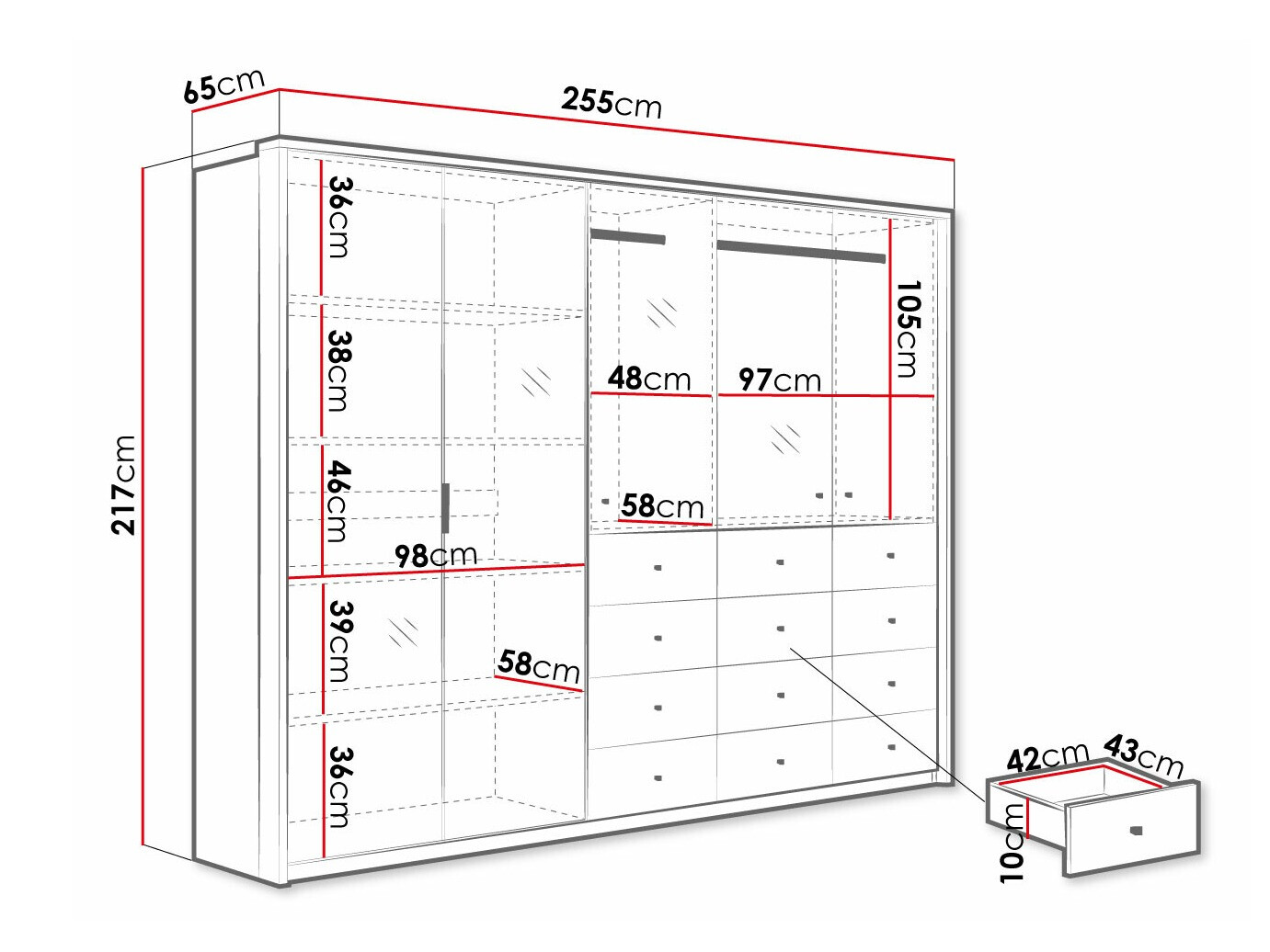 Armoire Honolulu 155 (Blanc brillant + Chêne Artisan)