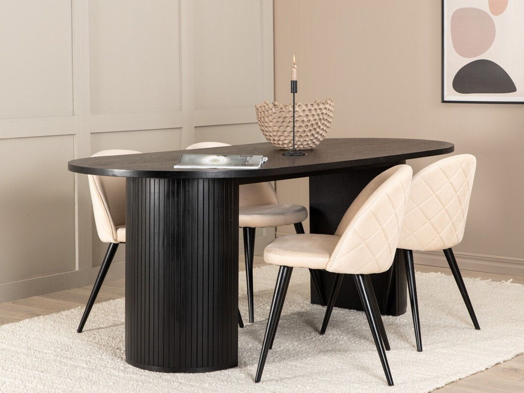 Salle à manger complète Dallas 3321 (Noir + Beige)